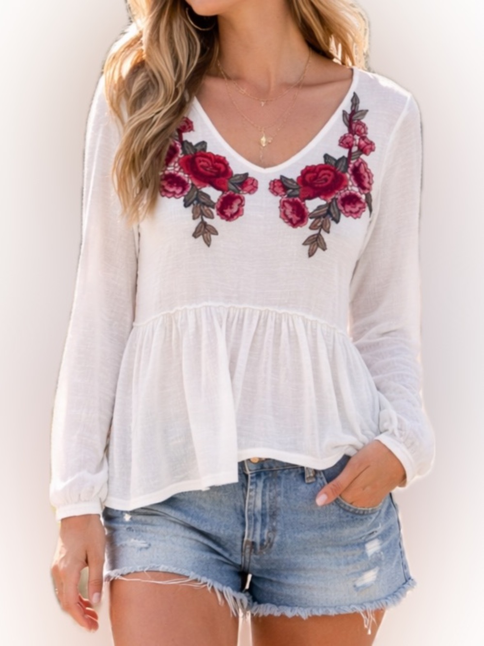 Miss Love | Floral Embroidered White Top